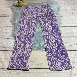 Zara Purple and White Swirl Patterned Straight Leg Jeans sz 4